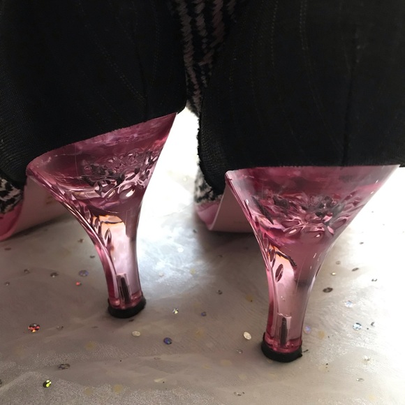 Irregular Choice pink lucite heel vintage sock monkey boots - Picture 3 of 6